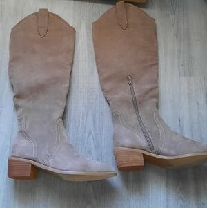 Grey/Tan Suede Women's Knee High  Boots